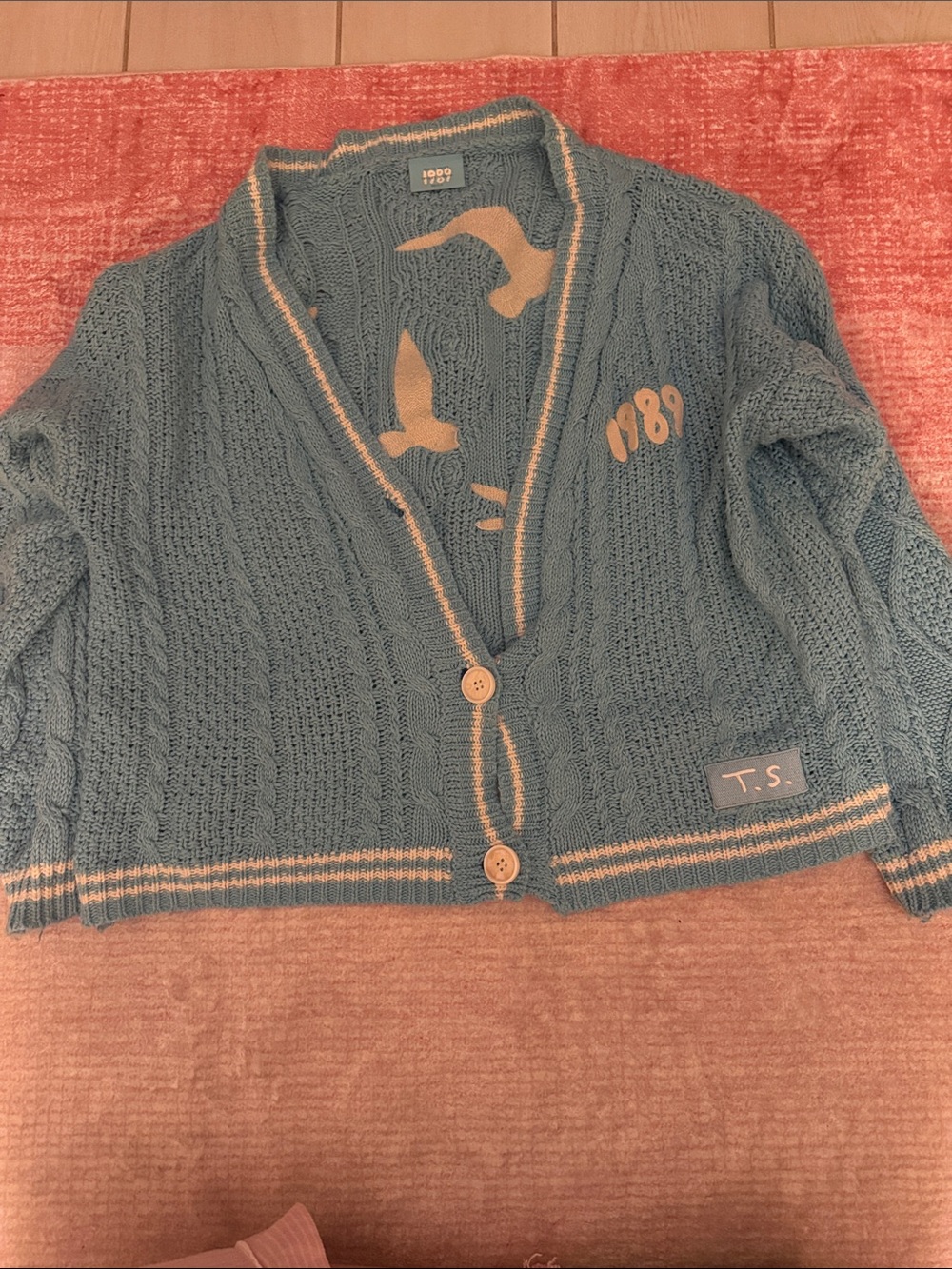 Taylor Swift 1989 Blue Cable-Knit Cardigan with Cream Trim